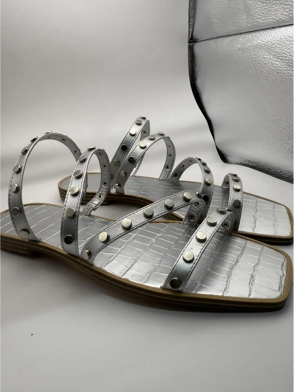 Silver Studded Strappy Women's Sandals size 9